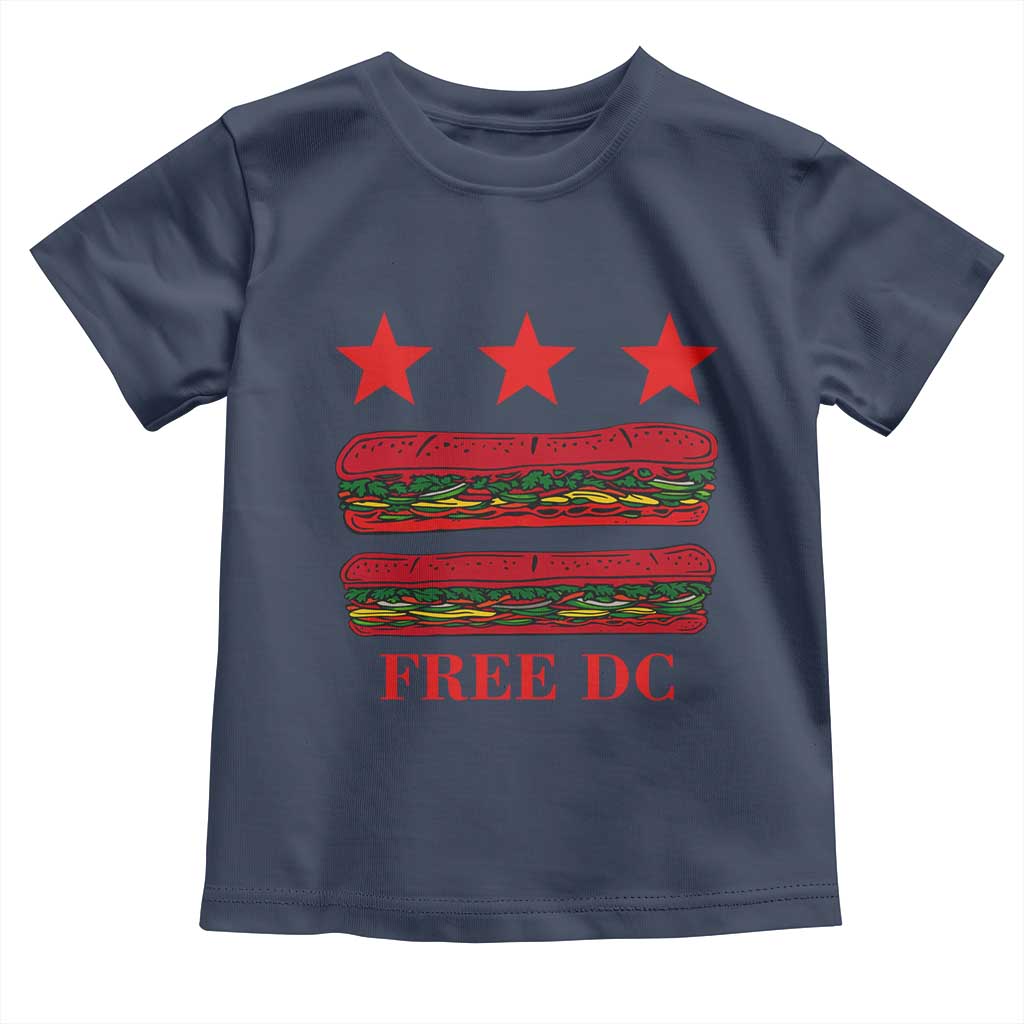 Free DC Funny Flag Parody Toddler T Shirt Washington DC with Baguette Sandwich Twist TS02 Navy Print Your Wear