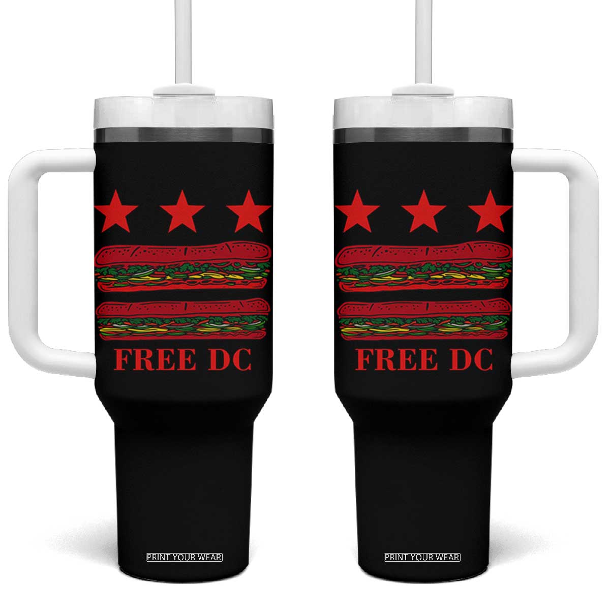 Free DC Funny Flag Parody Tumbler With Handle Washington DC with Baguette Sandwich Twist TS02 One Size: 40 oz Black Print Your Wear