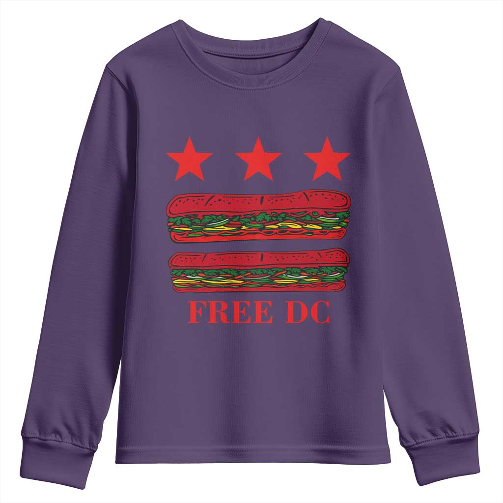 Free DC Funny Flag Parody Youth Sweatshirt Washington DC with Baguette Sandwich Twist TS02 Purple Print Your Wear