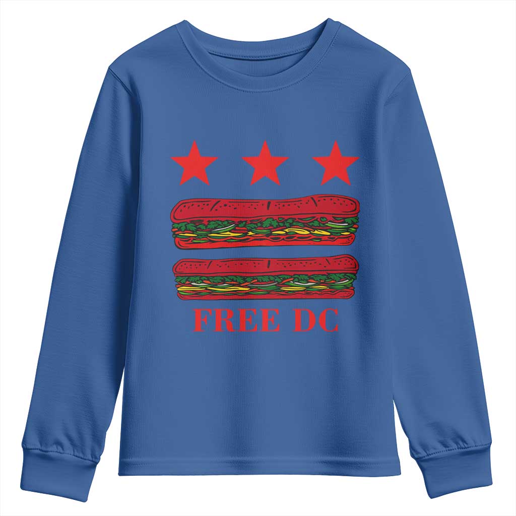 Free DC Funny Flag Parody Youth Sweatshirt Washington DC with Baguette Sandwich Twist TS02 Royal Blue Print Your Wear