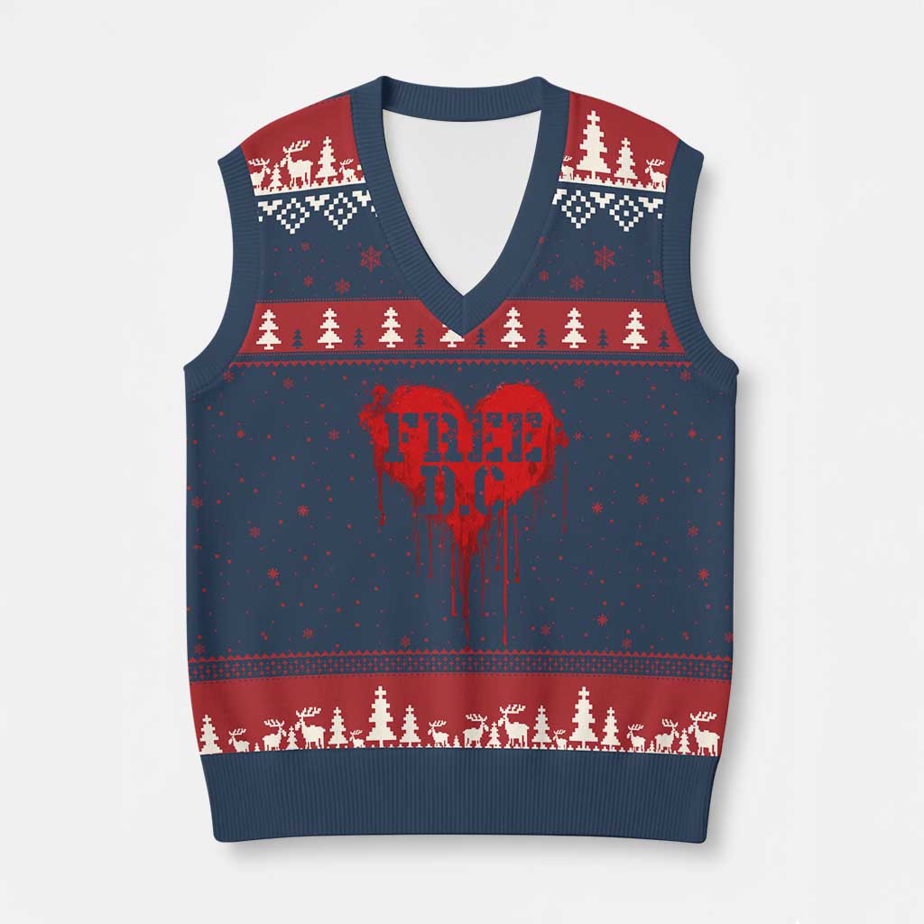 Free DC Graffiti Dripping Heart Graphic V-Neck Knit Sweater Vest Washington DC Pride Political Satire TS02 Navy Red Print Your Wear