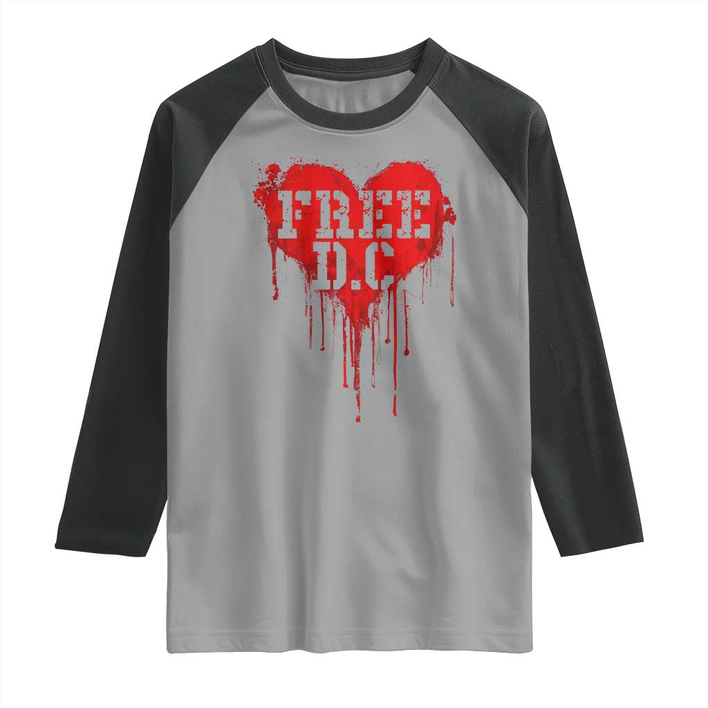 Free DC Graffiti Dripping Heart Graphic Raglan Shirt Washington DC Pride Political Satire TS02 Sport Gray Black Print Your Wear