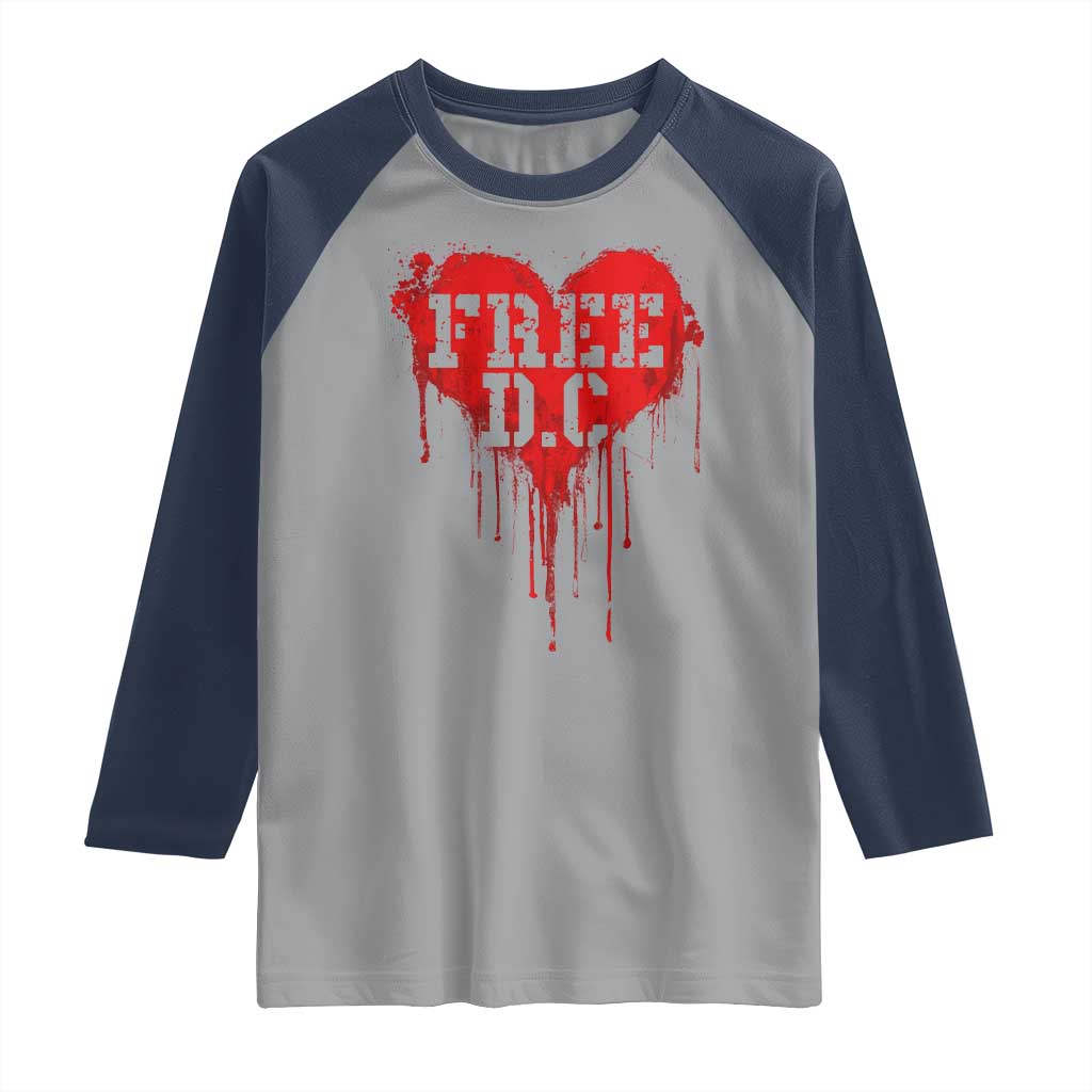 Free DC Graffiti Dripping Heart Graphic Raglan Shirt Washington DC Pride Political Satire TS02 Sport Gray Navy Print Your Wear