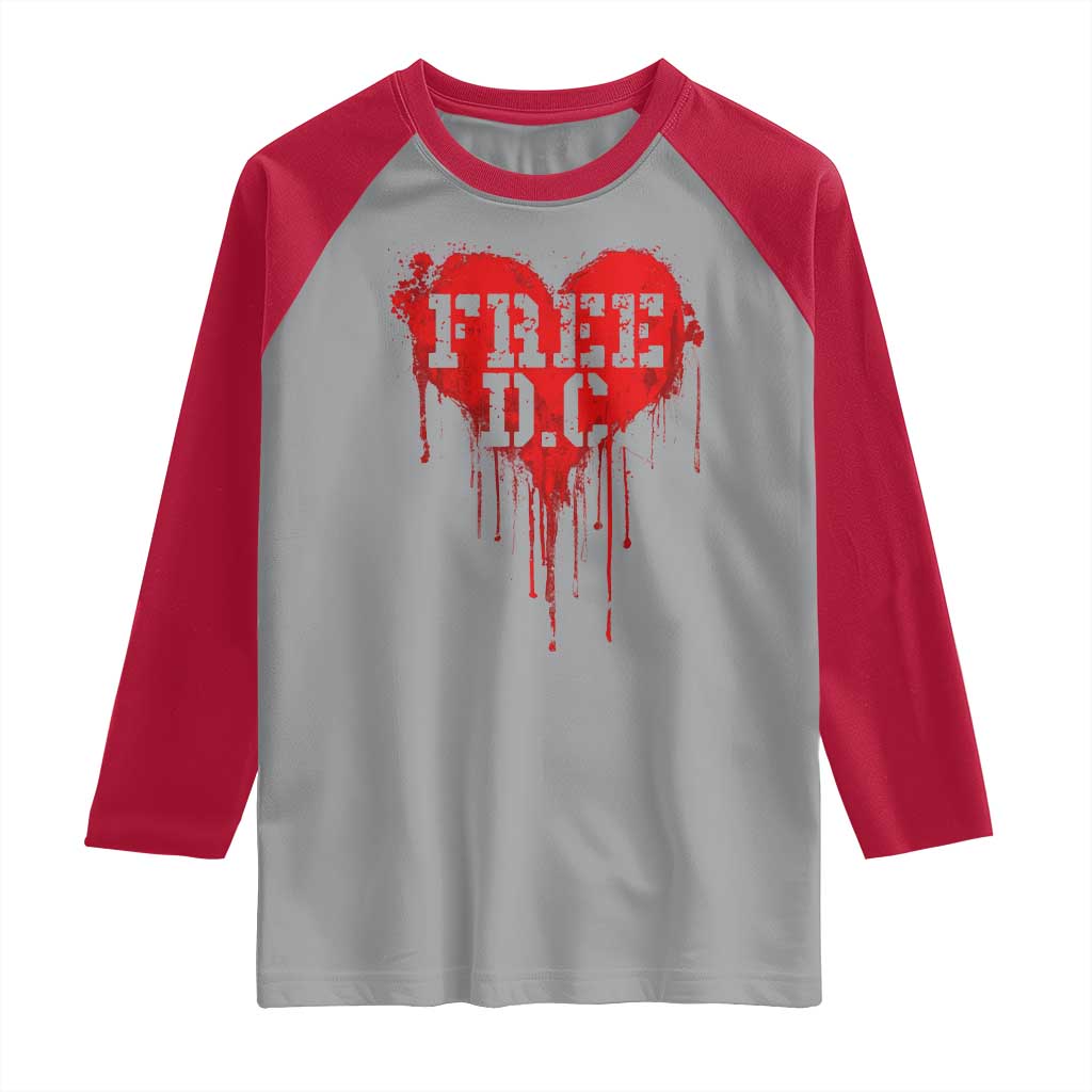 Free DC Graffiti Dripping Heart Graphic Raglan Shirt Washington DC Pride Political Satire TS02 Sport Gray Red Print Your Wear