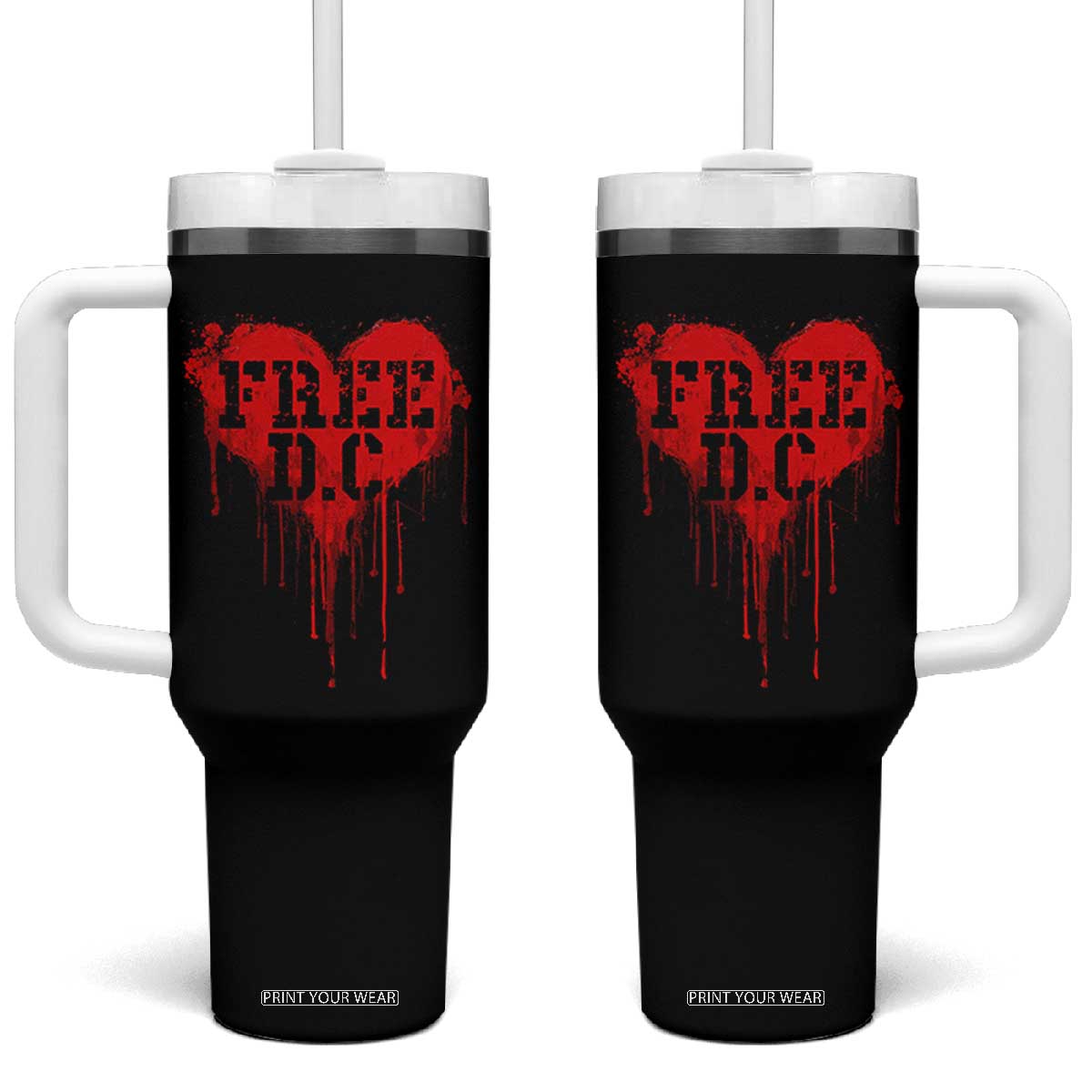 Free DC Graffiti Dripping Heart Graphic Tumbler With Handle Washington DC Pride Political Satire TS02 One Size: 40 oz Black Print Your Wear