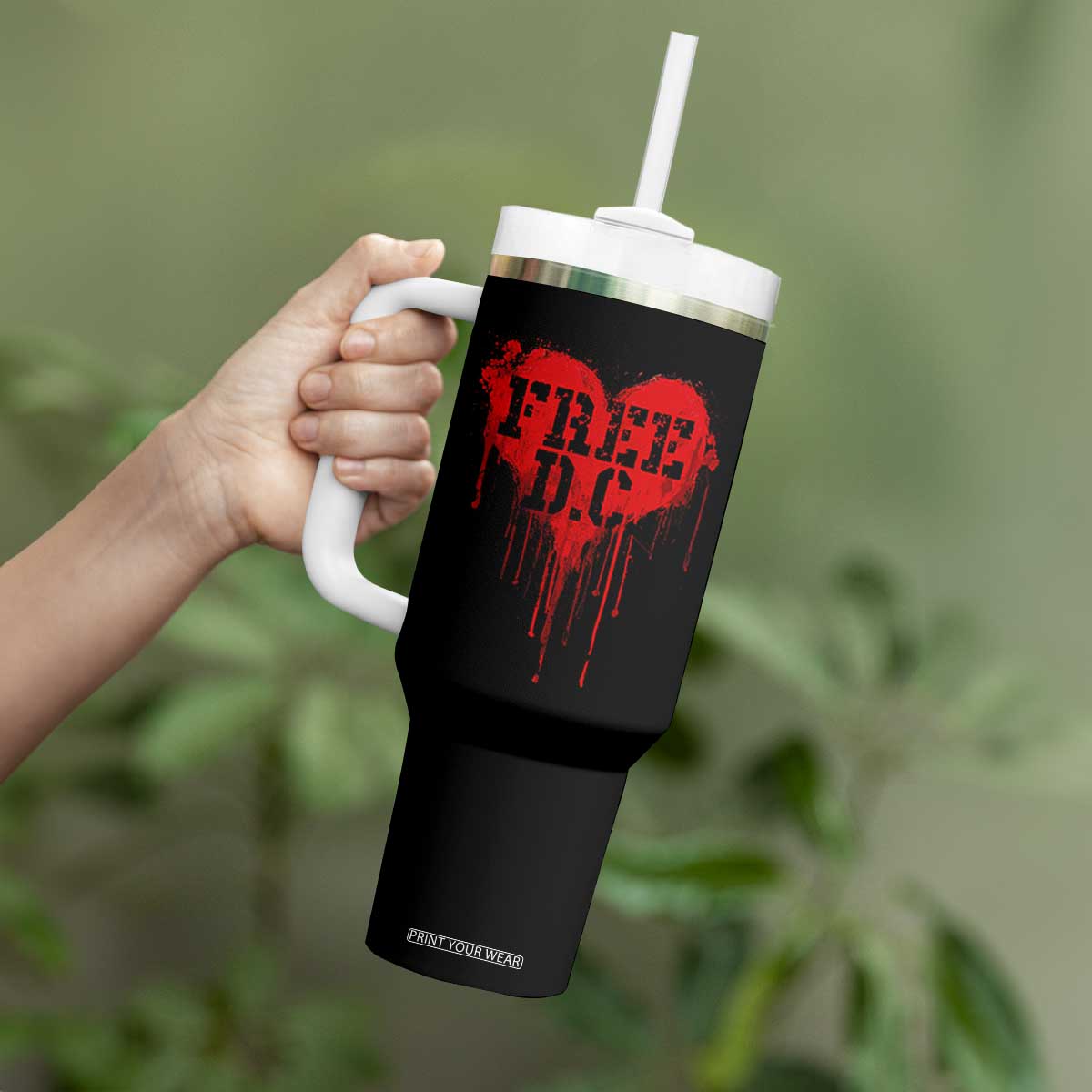 Free DC Graffiti Dripping Heart Graphic Tumbler With Handle Washington DC Pride Political Satire TS02 Print Your Wear