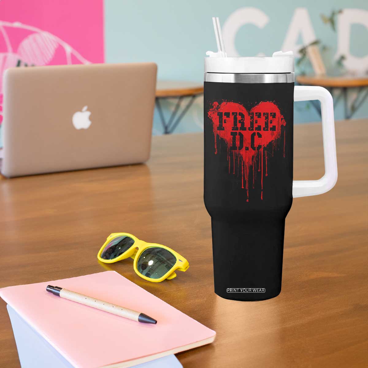 Free DC Graffiti Dripping Heart Graphic Tumbler With Handle Washington DC Pride Political Satire TS02 Print Your Wear