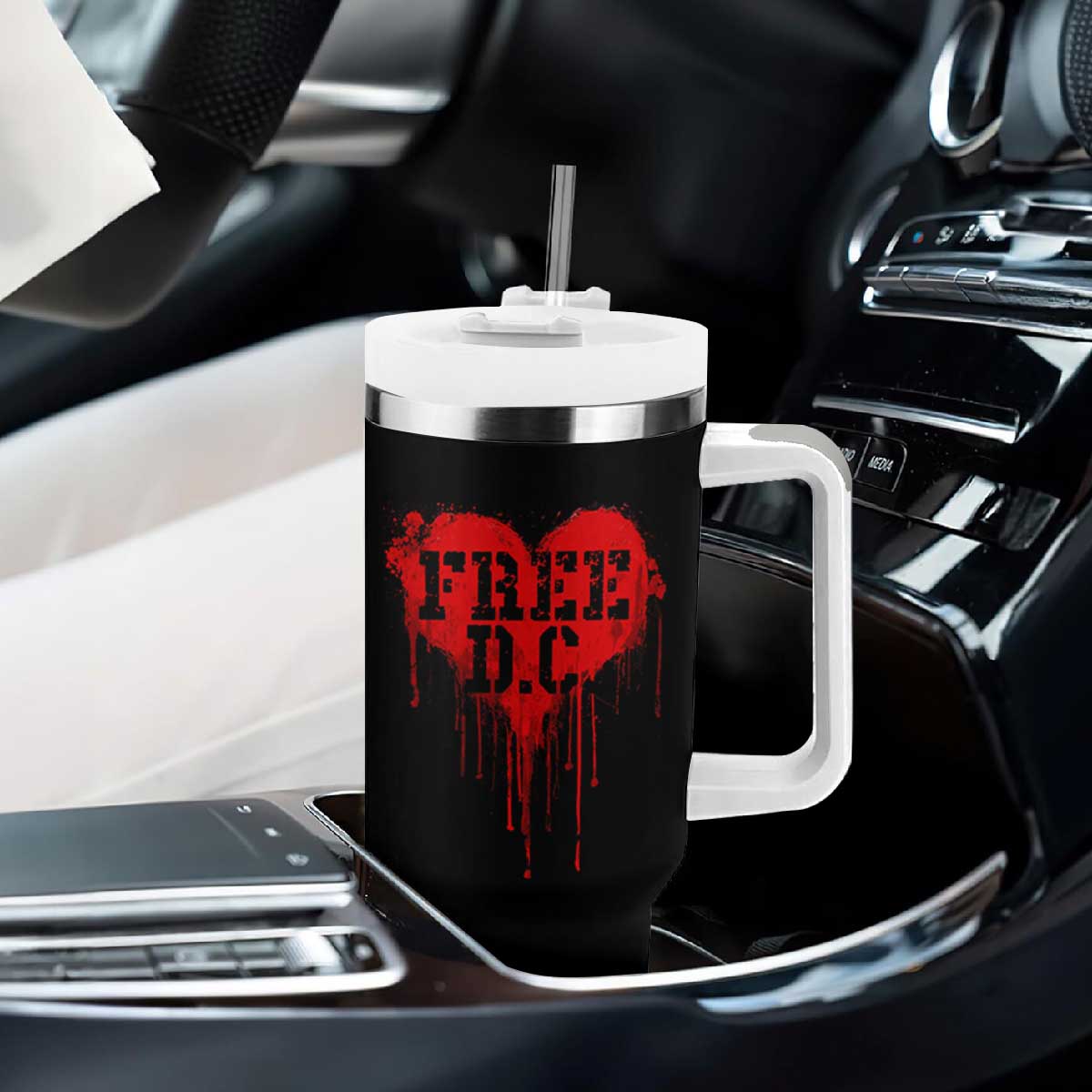 Free DC Graffiti Dripping Heart Graphic Tumbler With Handle Washington DC Pride Political Satire TS02 Print Your Wear