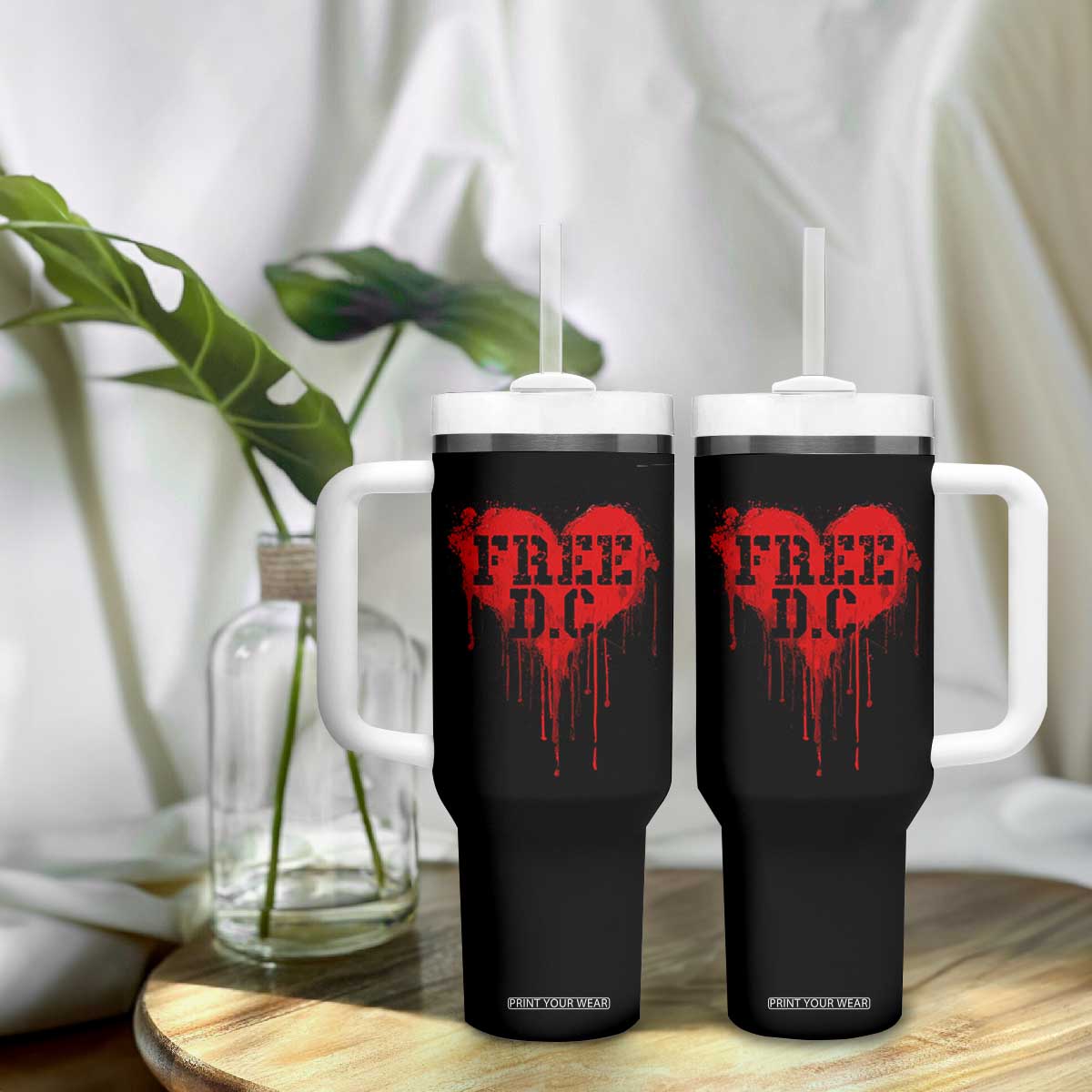 Free DC Graffiti Dripping Heart Graphic Tumbler With Handle Washington DC Pride Political Satire TS02 Print Your Wear