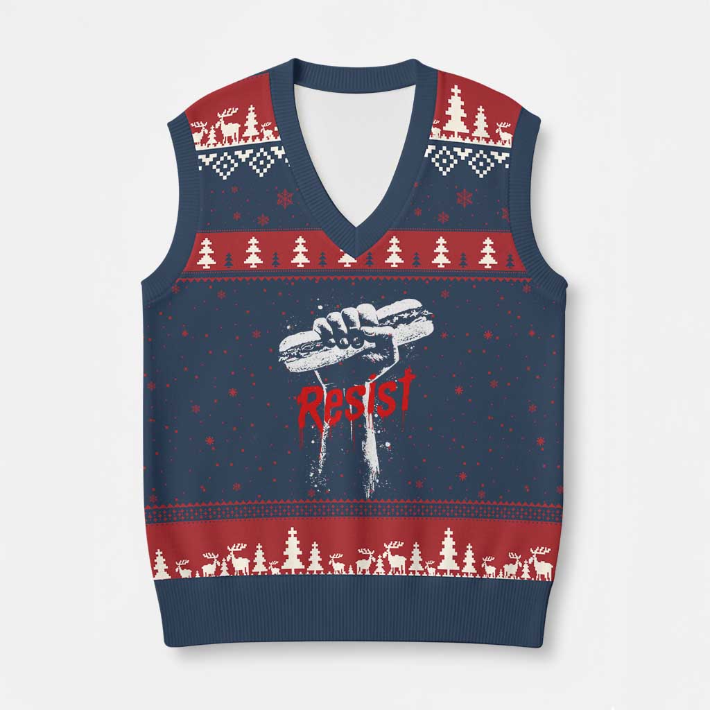 Resist with Sandwich Power V-Neck Knit Sweater Vest Funny Food Rebellion Political Satire TS02 Navy Red Print Your Wear