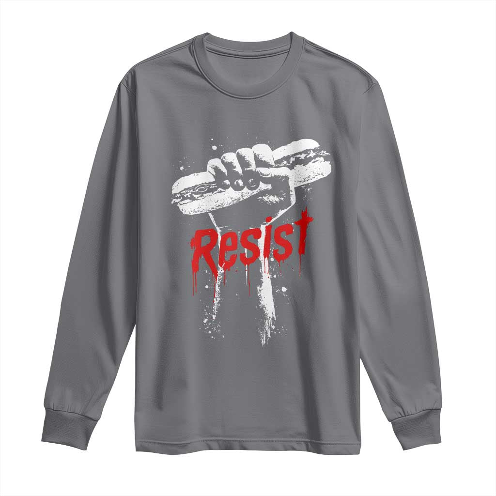 Resist with Sandwich Power Long Sleeve Shirt Funny Food Rebellion Political Satire TS02 Charcoal Print Your Wear