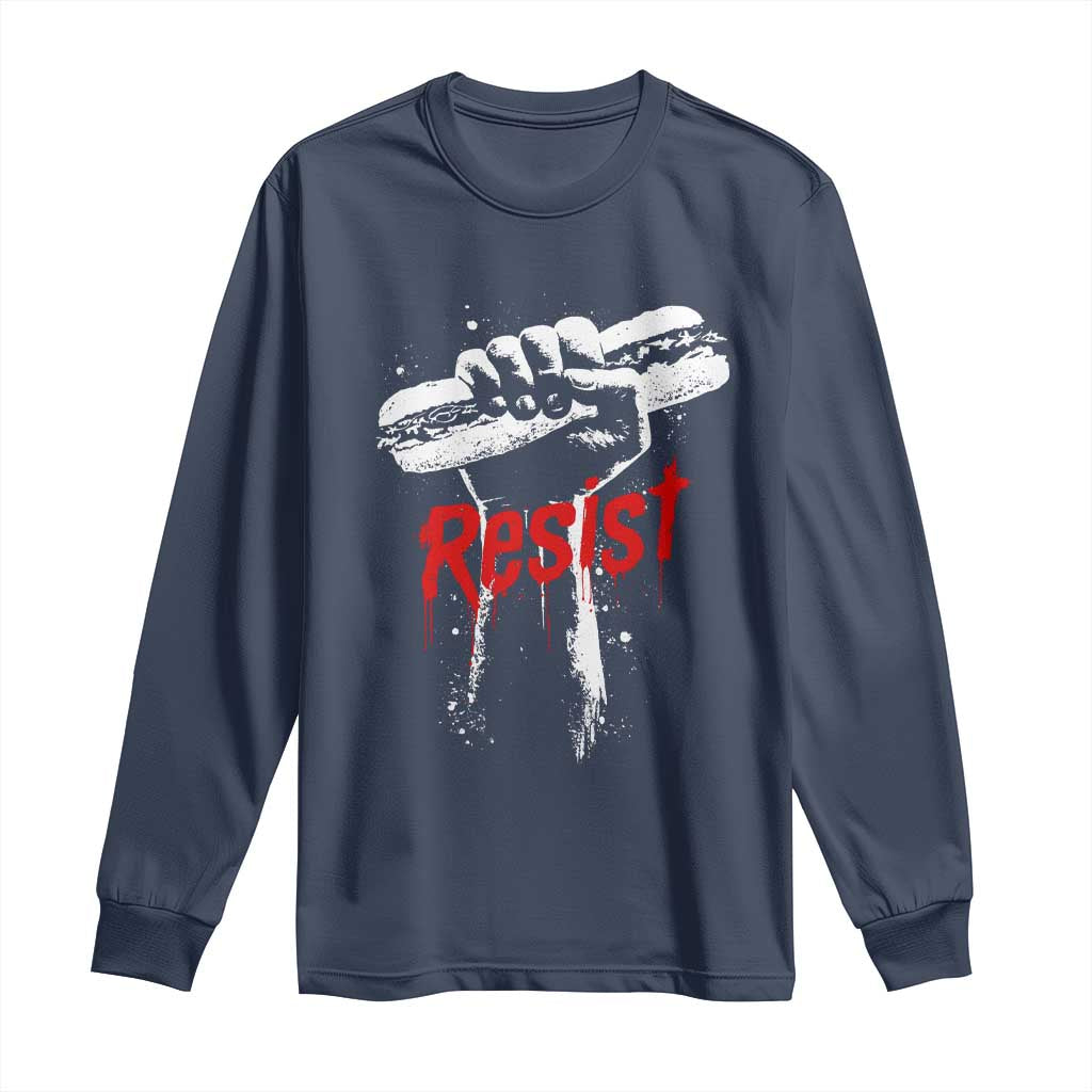 Resist with Sandwich Power Long Sleeve Shirt Funny Food Rebellion Political Satire TS02 Navy Print Your Wear