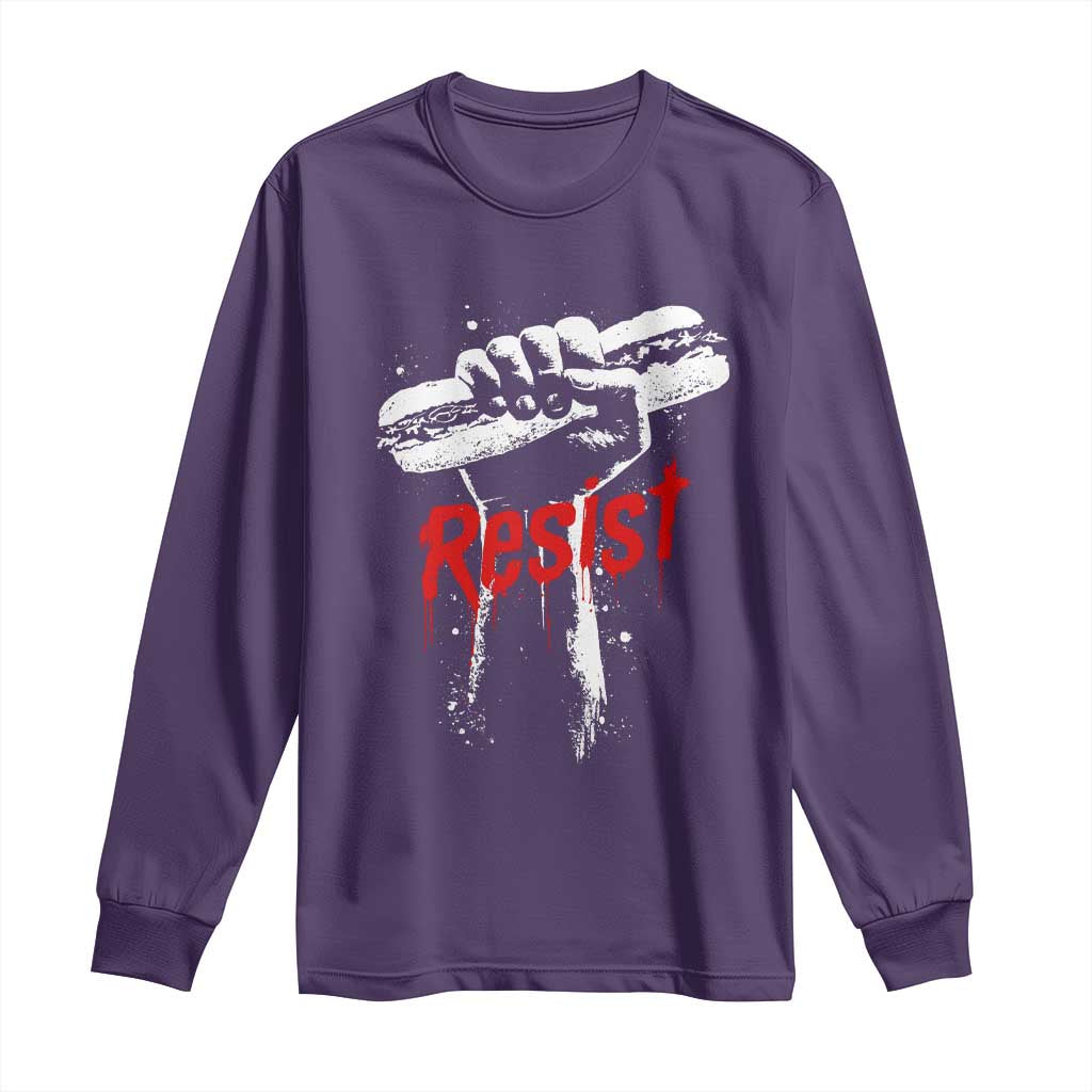Resist with Sandwich Power Long Sleeve Shirt Funny Food Rebellion Political Satire TS02 Purple Print Your Wear