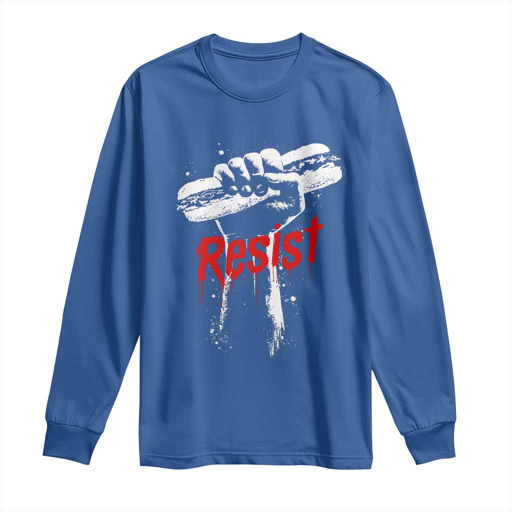 Resist with Sandwich Power Long Sleeve Shirt Funny Food Rebellion Political Satire TS02 Royal Blue Print Your Wear