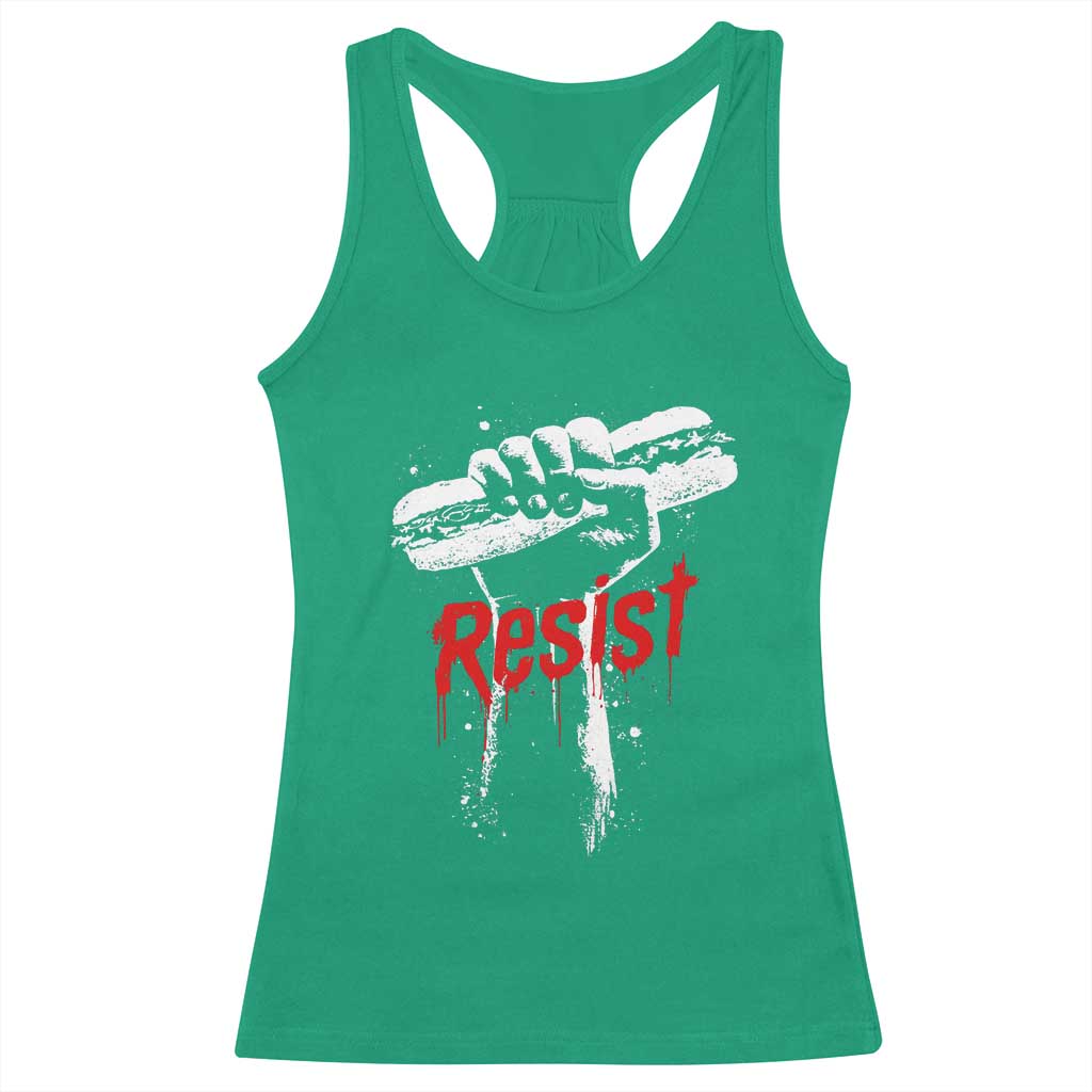 Resist with Sandwich Power Racerback Tank Top Funny Food Rebellion Political Satire TS02 Irish Green Print Your Wear