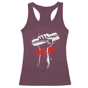 Resist with Sandwich Power Racerback Tank Top Funny Food Rebellion Political Satire TS02 Maroon Print Your Wear