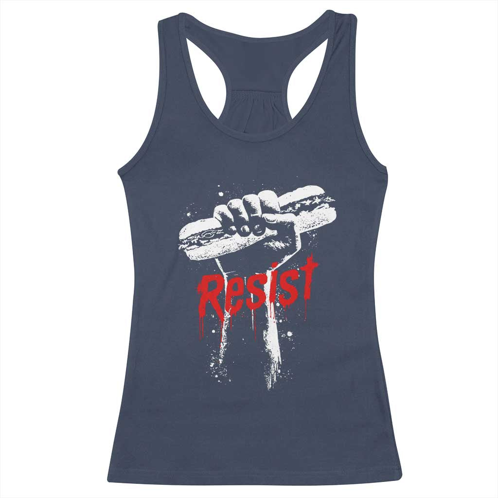 Resist with Sandwich Power Racerback Tank Top Funny Food Rebellion Political Satire TS02 Navy Print Your Wear