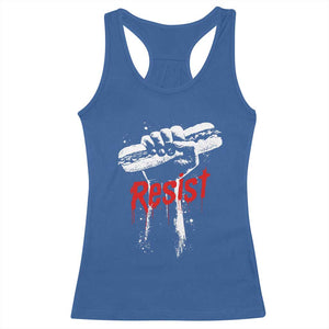 Resist with Sandwich Power Racerback Tank Top Funny Food Rebellion Political Satire TS02 Royal Blue Print Your Wear