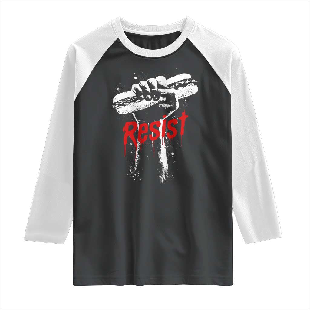 Resist with Sandwich Power Raglan Shirt Funny Food Rebellion Political Satire TS02 Black White Print Your Wear