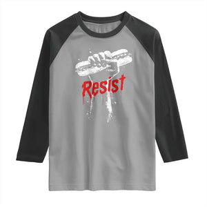 Resist with Sandwich Power Raglan Shirt Funny Food Rebellion Political Satire TS02 Sport Gray Black Print Your Wear