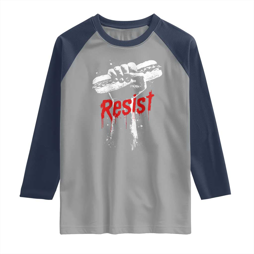 Resist with Sandwich Power Raglan Shirt Funny Food Rebellion Political Satire TS02 Sport Gray Navy Print Your Wear