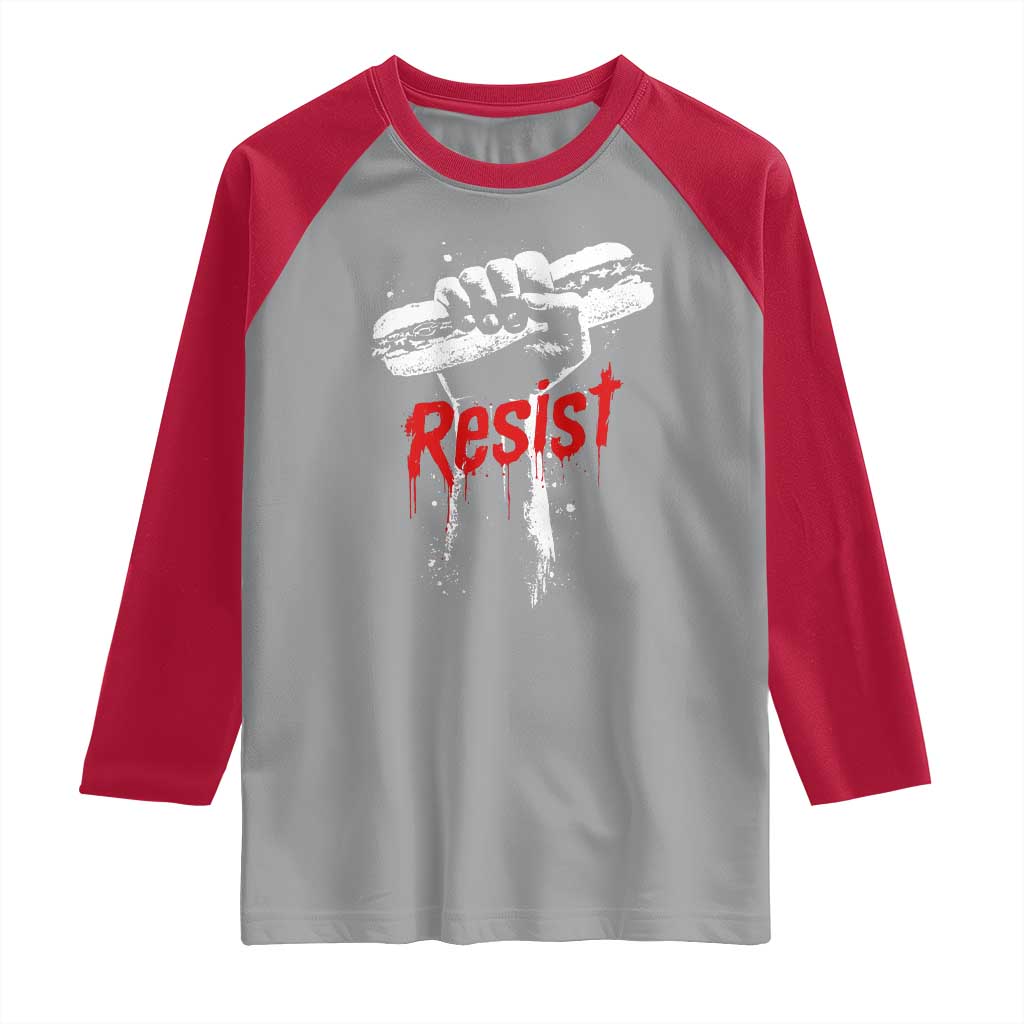 Resist with Sandwich Power Raglan Shirt Funny Food Rebellion Political Satire TS02 Sport Gray Red Print Your Wear