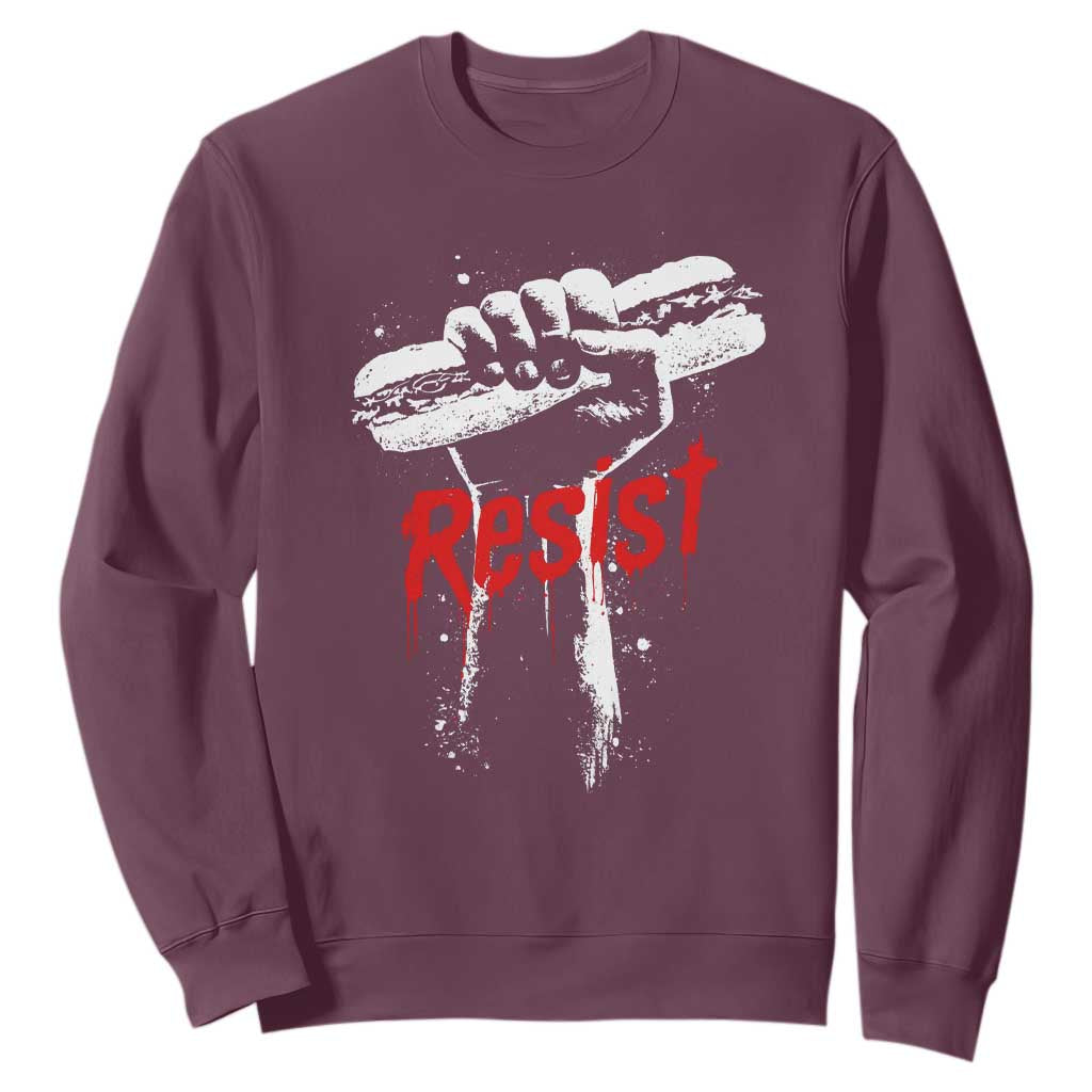 Resist with Sandwich Power Sweatshirt Funny Food Rebellion Political Satire TS02 Maroon Print Your Wear