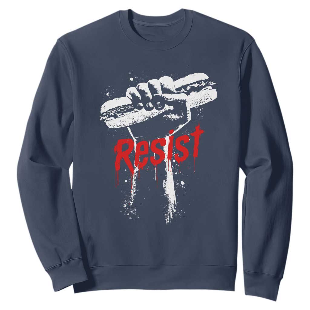 Resist with Sandwich Power Sweatshirt Funny Food Rebellion Political Satire TS02 Navy Print Your Wear