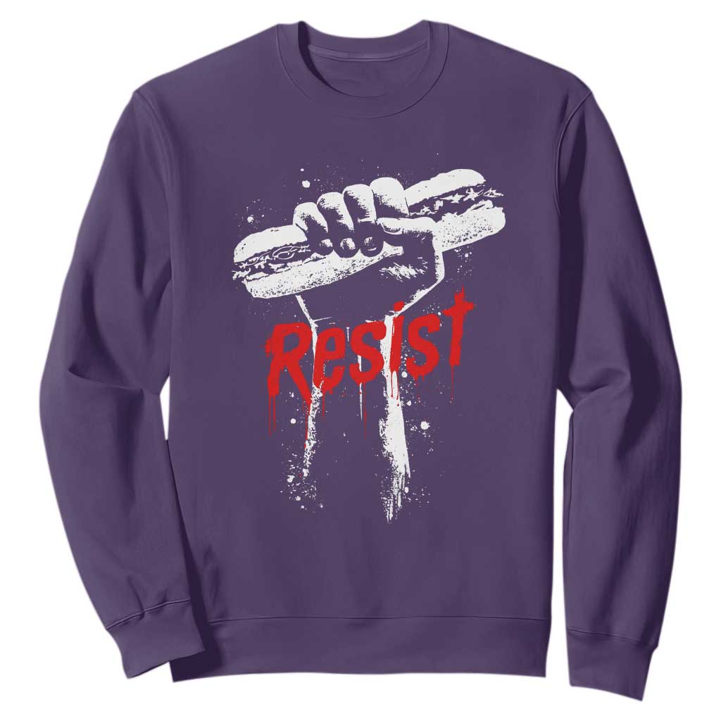 Resist with Sandwich Power Sweatshirt Funny Food Rebellion Political Satire TS02 Purple Print Your Wear