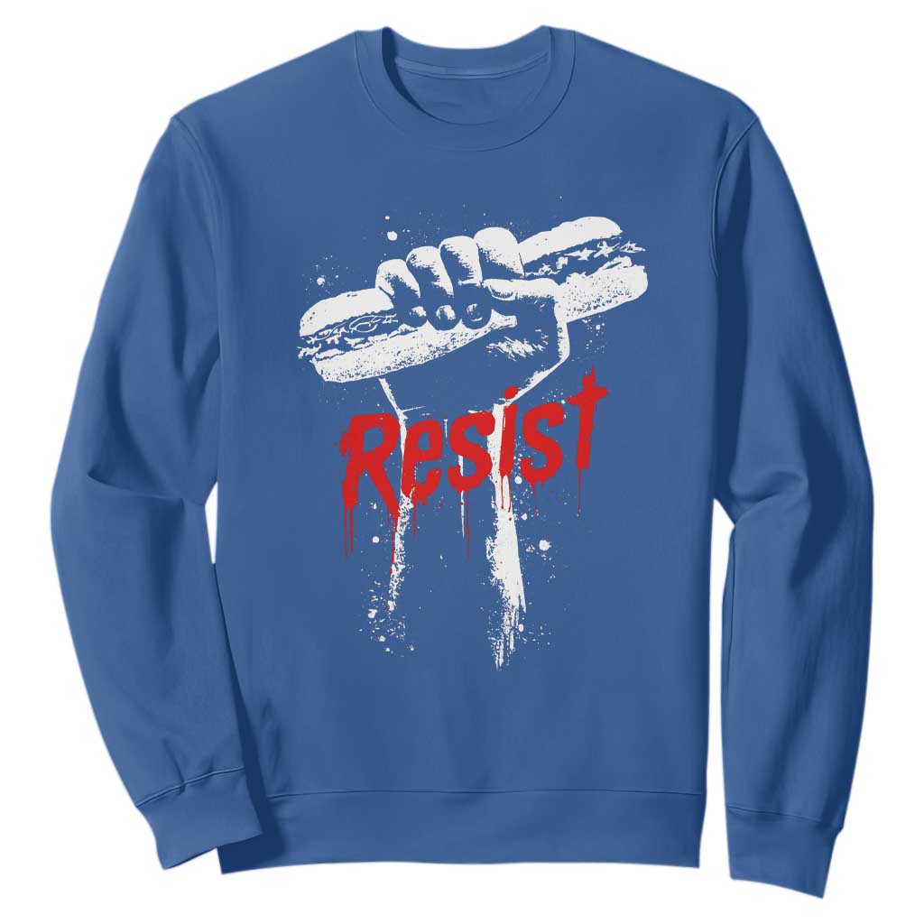 Resist with Sandwich Power Sweatshirt Funny Food Rebellion Political Satire TS02 Royal Blue Print Your Wear