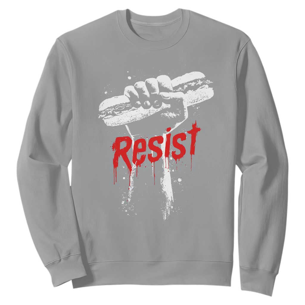 Resist with Sandwich Power Sweatshirt Funny Food Rebellion Political Satire TS02 Sport Gray Print Your Wear