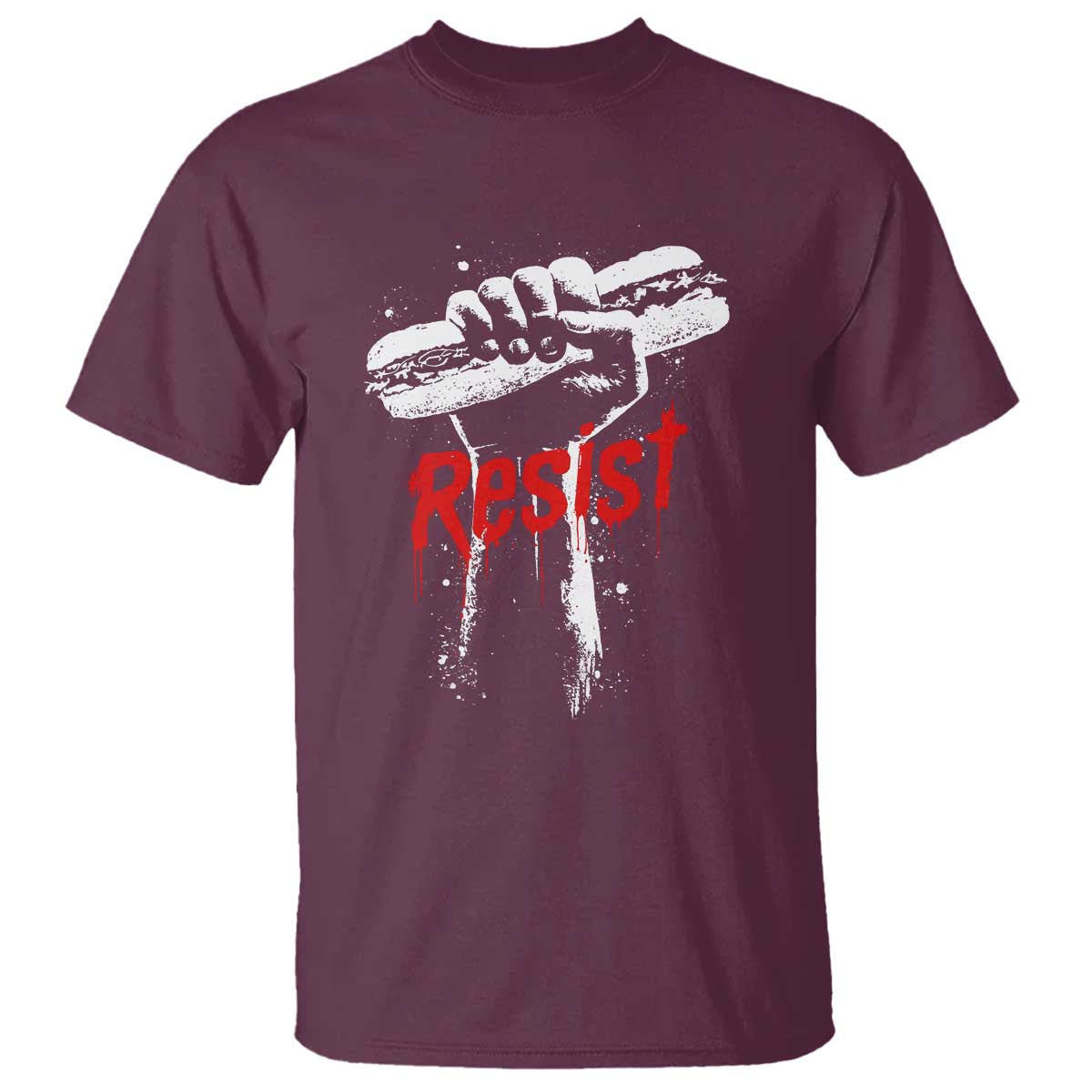 Resist with Sandwich Power T Shirt Funny Food Rebellion Political Satire TS02 Maroon Print Your Wear