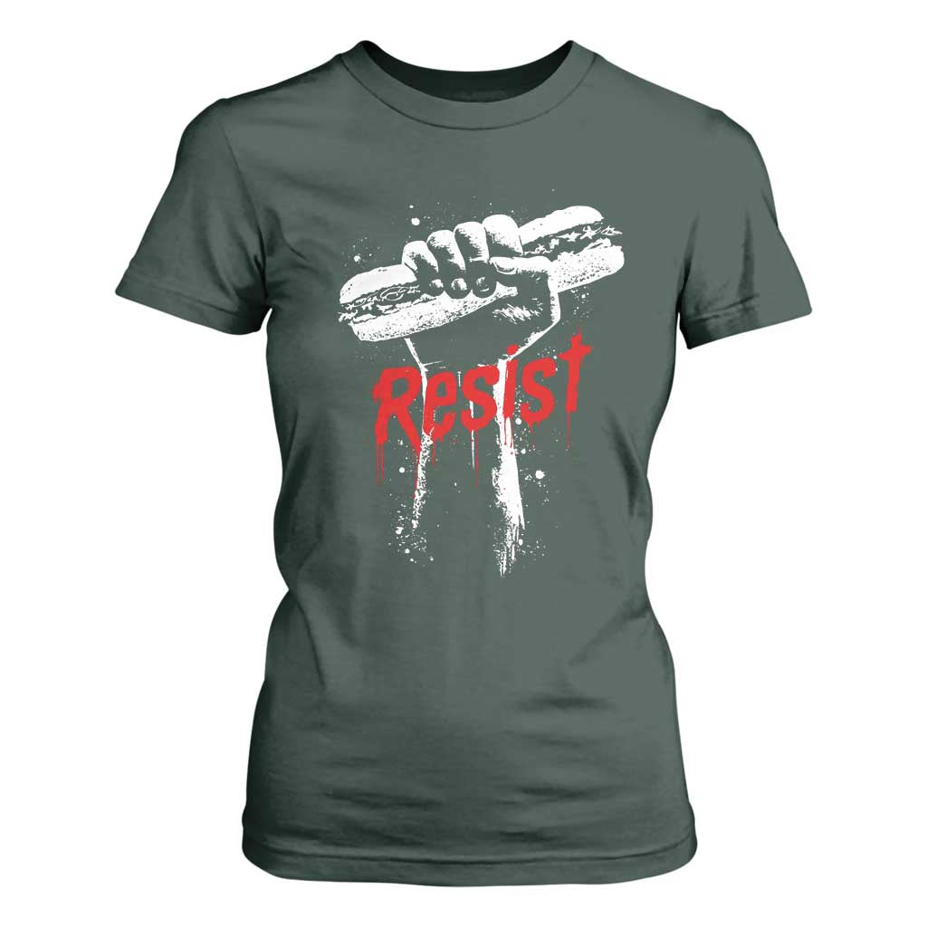 Resist with Sandwich Power T Shirt For Women Funny Food Rebellion Political Satire TS02 Dark Forest Green Print Your Wear