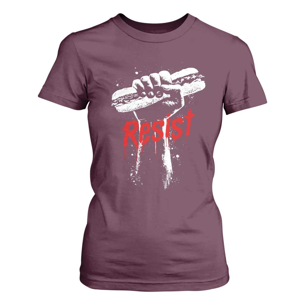 Resist with Sandwich Power T Shirt For Women Funny Food Rebellion Political Satire TS02 Maroon Print Your Wear
