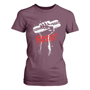 Resist with Sandwich Power T Shirt For Women Funny Food Rebellion Political Satire TS02 Maroon Print Your Wear