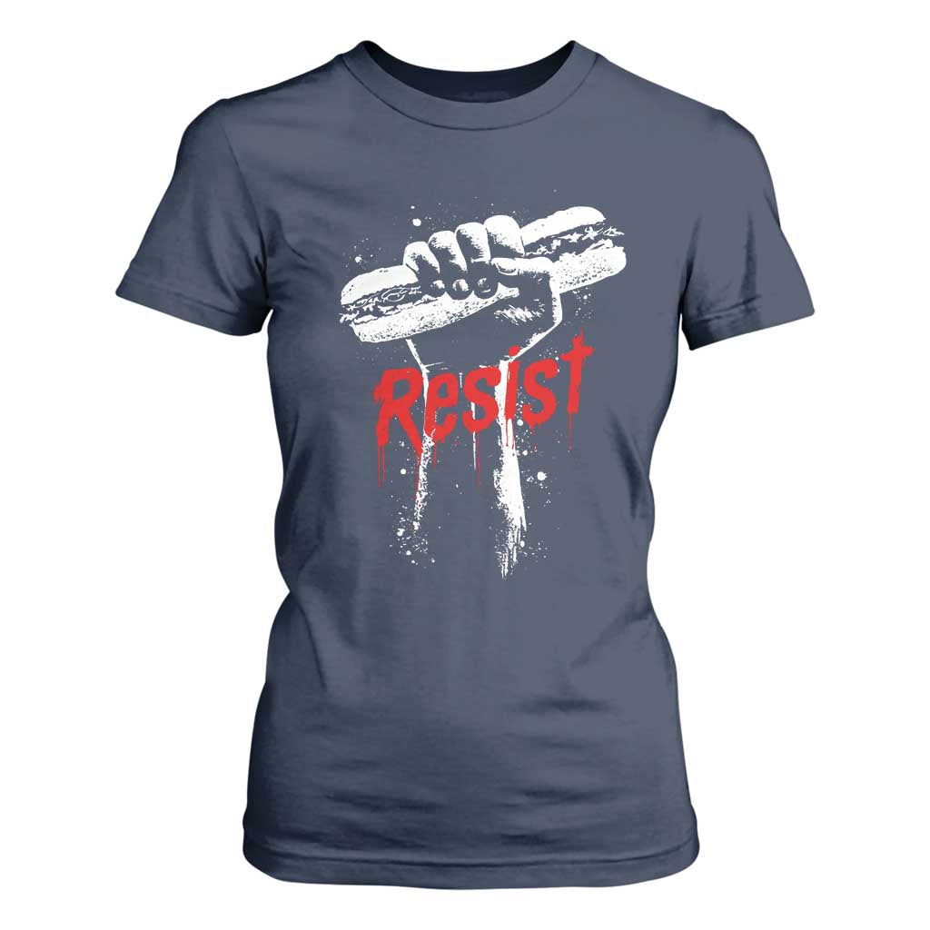 Resist with Sandwich Power T Shirt For Women Funny Food Rebellion Political Satire TS02 Navy Print Your Wear