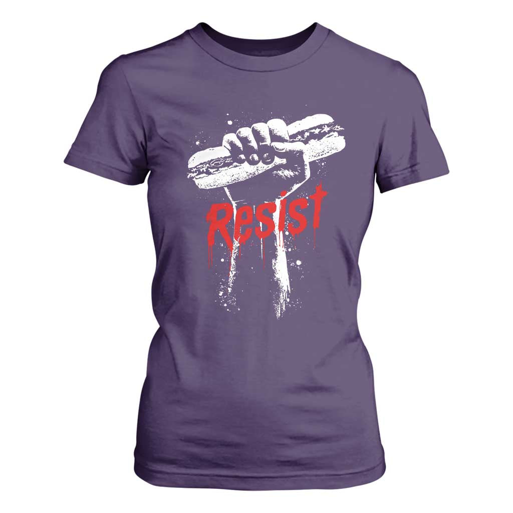 Resist with Sandwich Power T Shirt For Women Funny Food Rebellion Political Satire TS02 Purple Print Your Wear