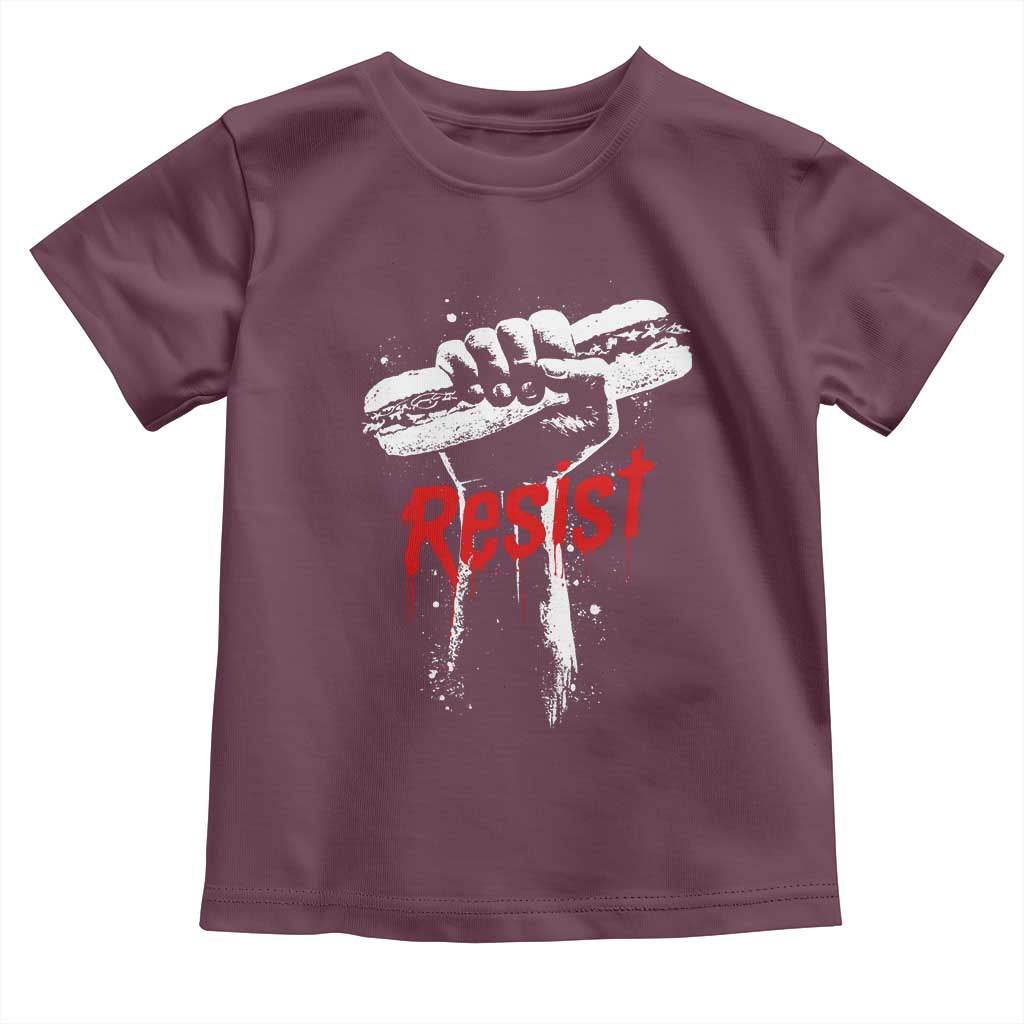 Resist with Sandwich Power Toddler T Shirt Funny Food Rebellion Political Satire TS02 Maroon Print Your Wear