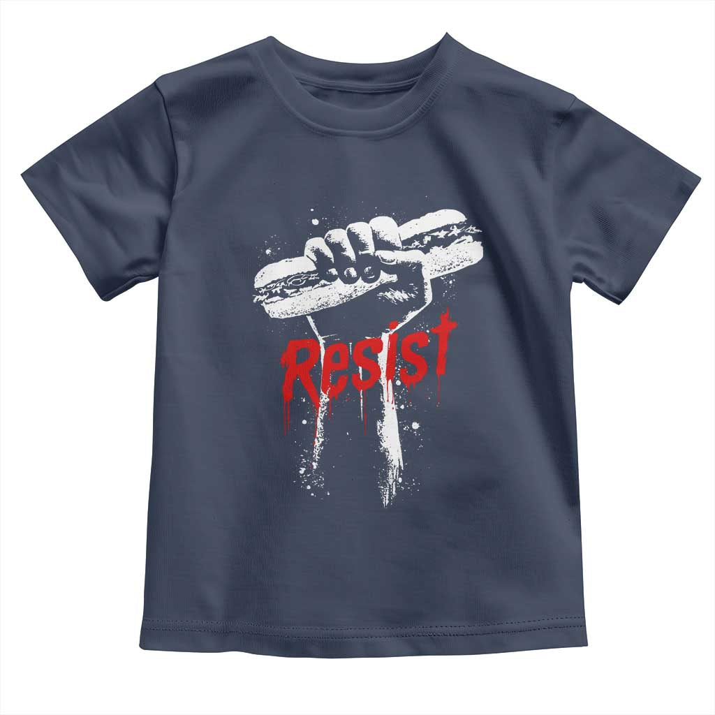 Resist with Sandwich Power Toddler T Shirt Funny Food Rebellion Political Satire TS02 Navy Print Your Wear