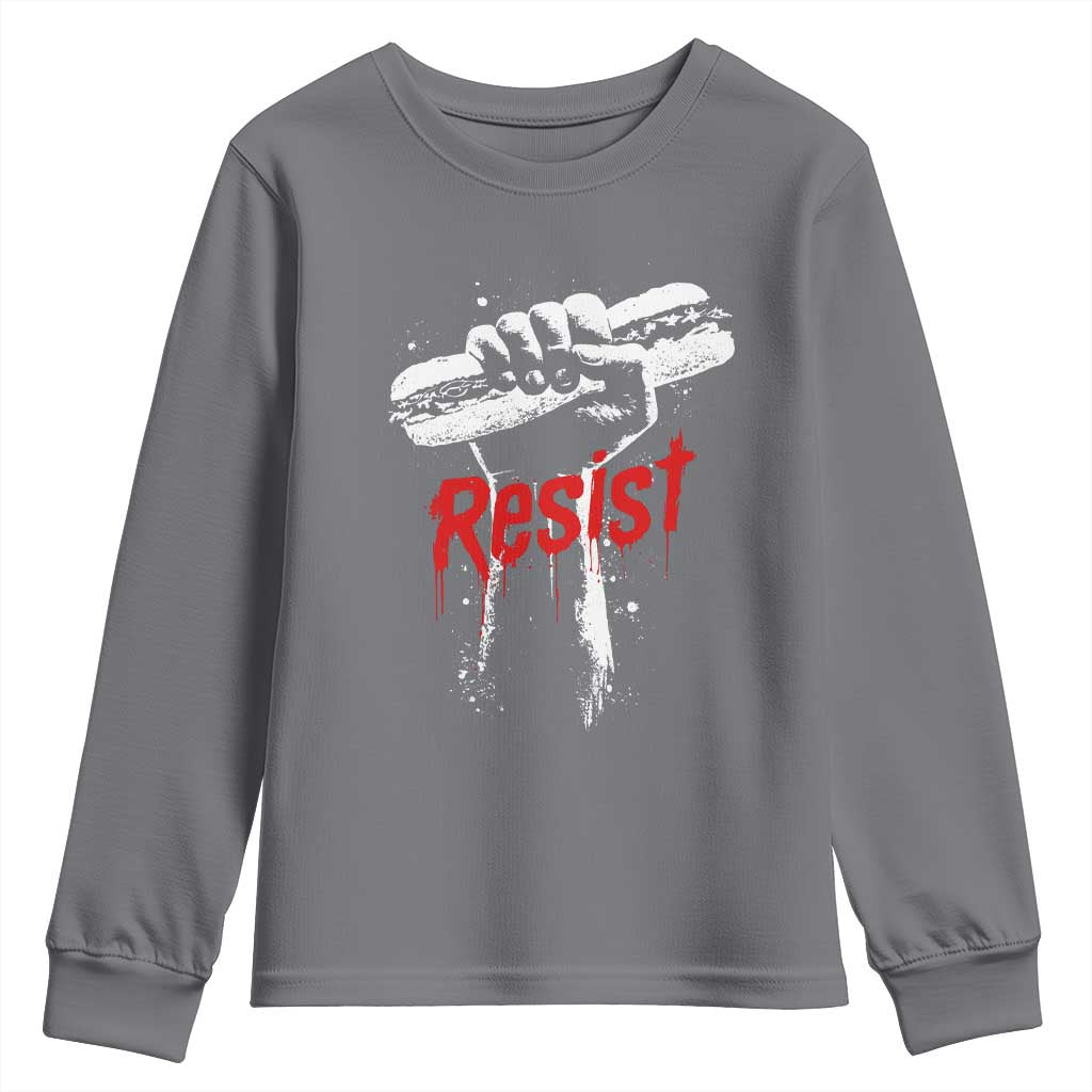 Resist with Sandwich Power Youth Sweatshirt Funny Food Rebellion Political Satire TS02 Charcoal Print Your Wear