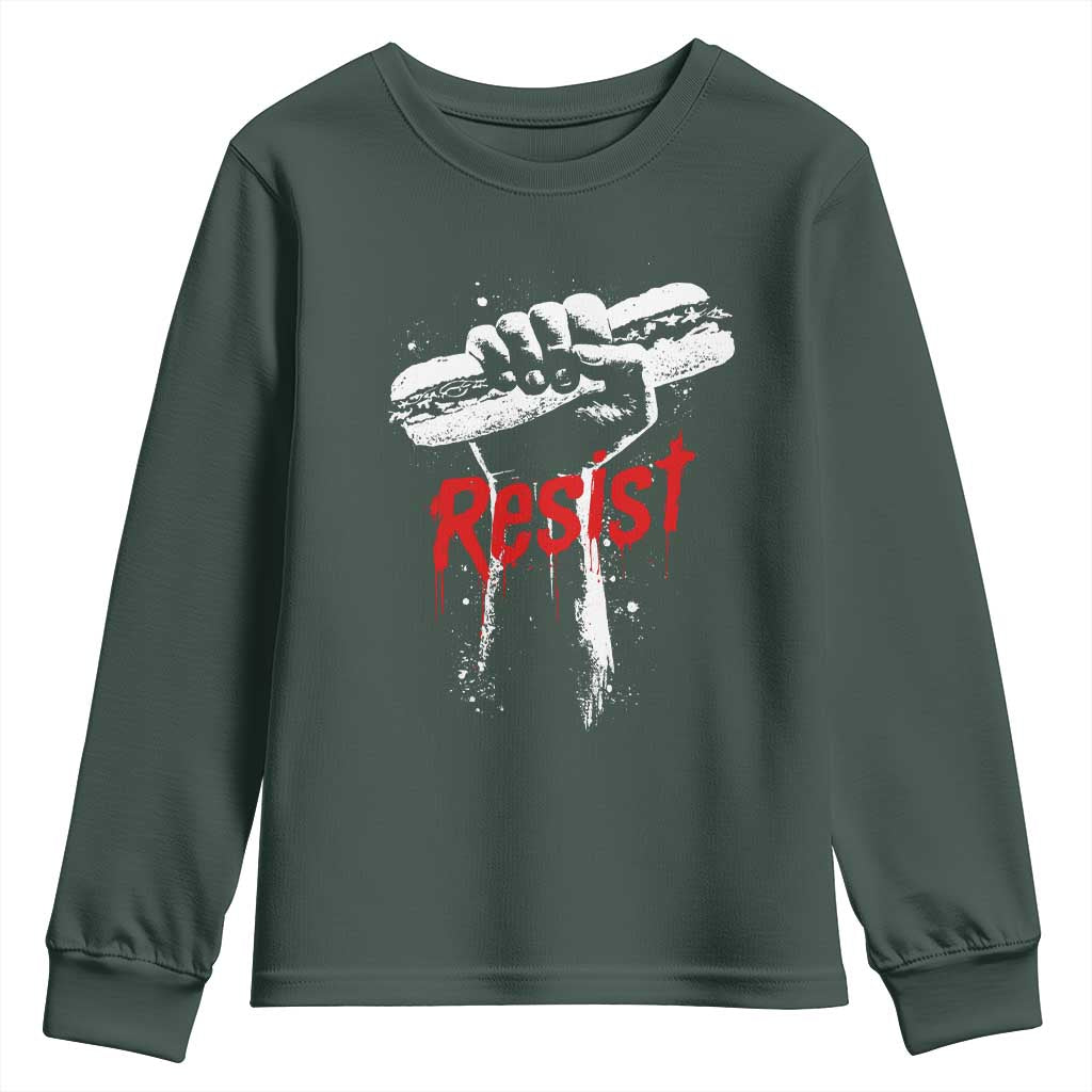Resist with Sandwich Power Youth Sweatshirt Funny Food Rebellion Political Satire TS02 Dark Forest Green Print Your Wear