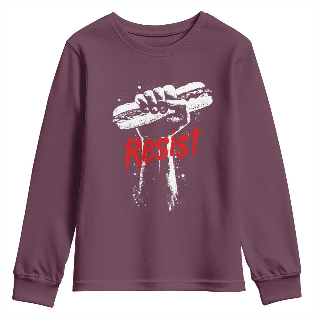 Resist with Sandwich Power Youth Sweatshirt Funny Food Rebellion Political Satire TS02 Maroon Print Your Wear