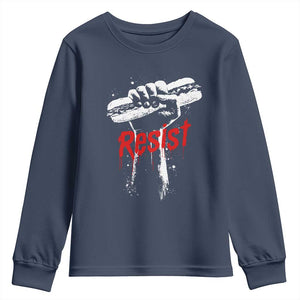Resist with Sandwich Power Youth Sweatshirt Funny Food Rebellion Political Satire TS02 Navy Print Your Wear