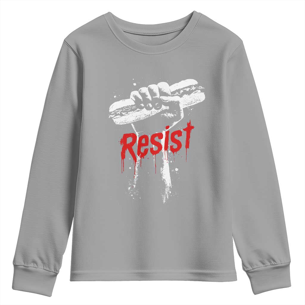 Resist with Sandwich Power Youth Sweatshirt Funny Food Rebellion Political Satire TS02 Sport Gray Print Your Wear