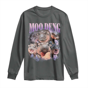 Baby Hippo Moo Deng Long Sleeve Shirt Funny Moo-deng Baby Pygmy Hippopotamus TS02 Dark Heather Print Your Wear