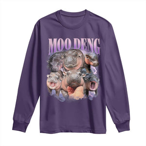Baby Hippo Moo Deng Long Sleeve Shirt Funny Moo-deng Baby Pygmy Hippopotamus TS02 Purple Print Your Wear
