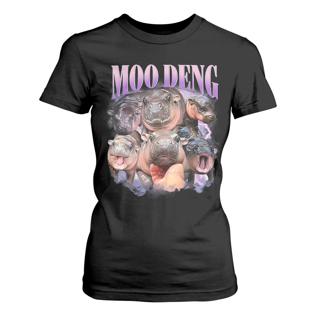 Baby Hippo Moo Deng T Shirt For Women Funny Moo-deng Baby Pygmy Hippopotamus TS02 Black Print Your Wear