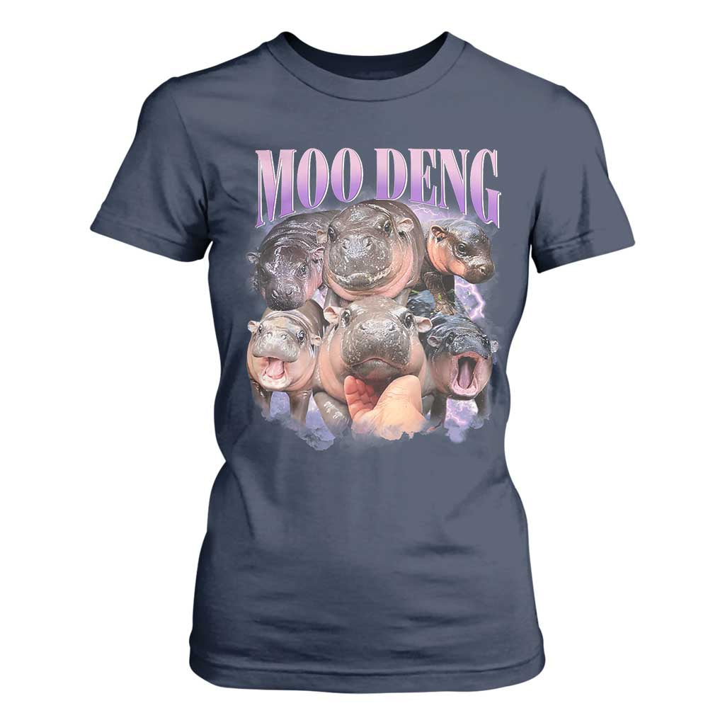 Baby Hippo Moo Deng T Shirt For Women Funny Moo-deng Baby Pygmy Hippopotamus TS02 Navy Print Your Wear