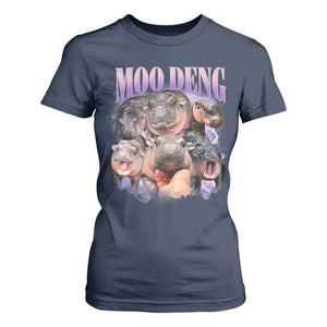 Baby Hippo Moo Deng T Shirt For Women Funny Moo-deng Baby Pygmy Hippopotamus TS02 Navy Print Your Wear