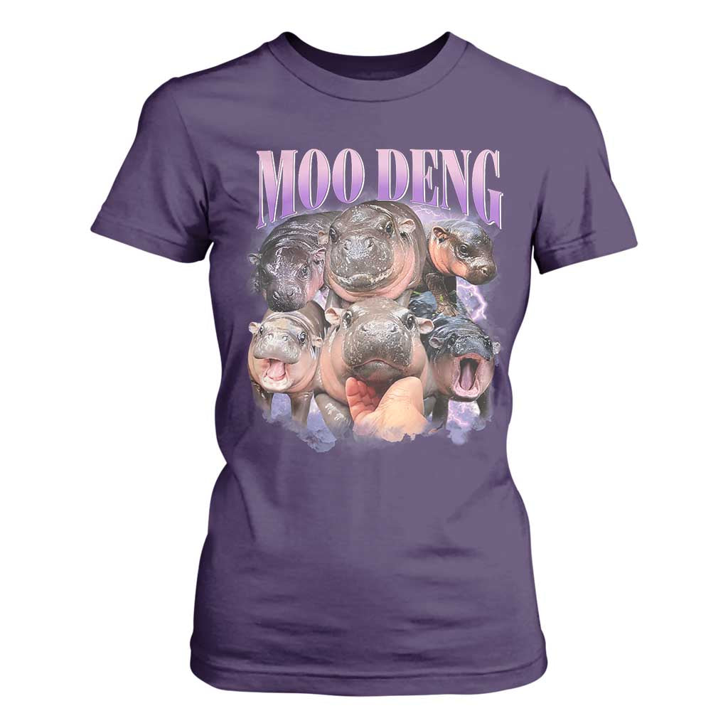 Baby Hippo Moo Deng T Shirt For Women Funny Moo-deng Baby Pygmy Hippopotamus TS02 Purple Print Your Wear
